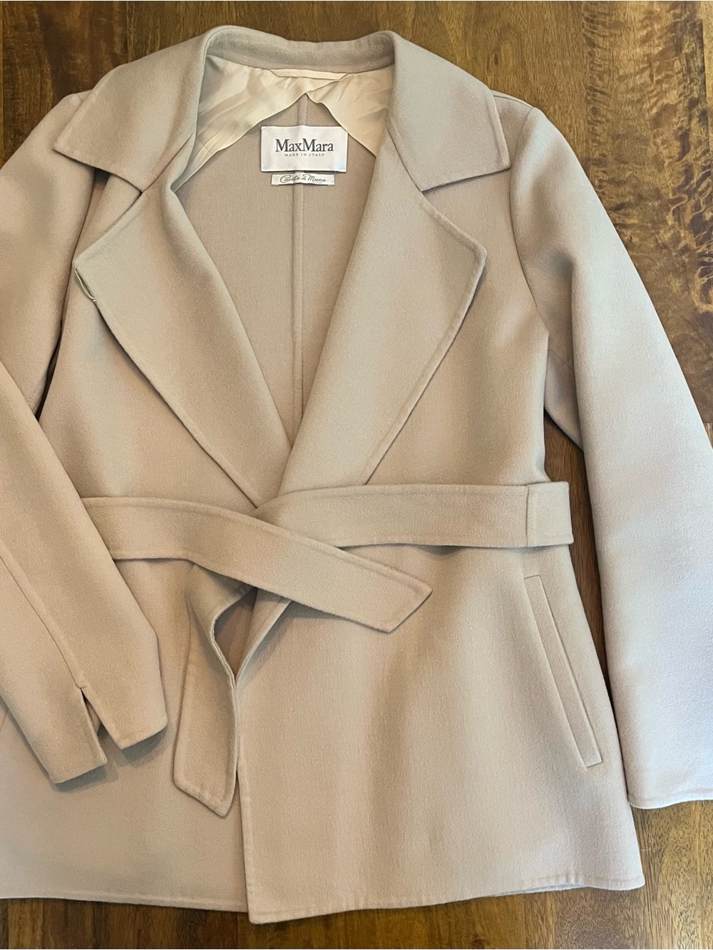 MaxMara Women's ‘Cucito a Mano’ Cream Belted Wool Coat
